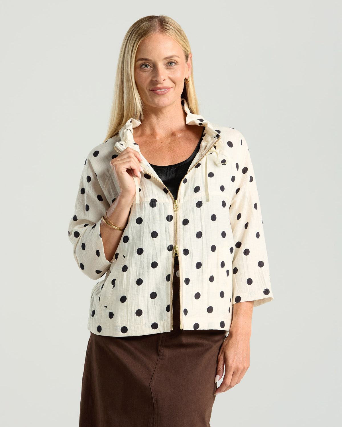 Perla Spot Print Zip Front Jacket