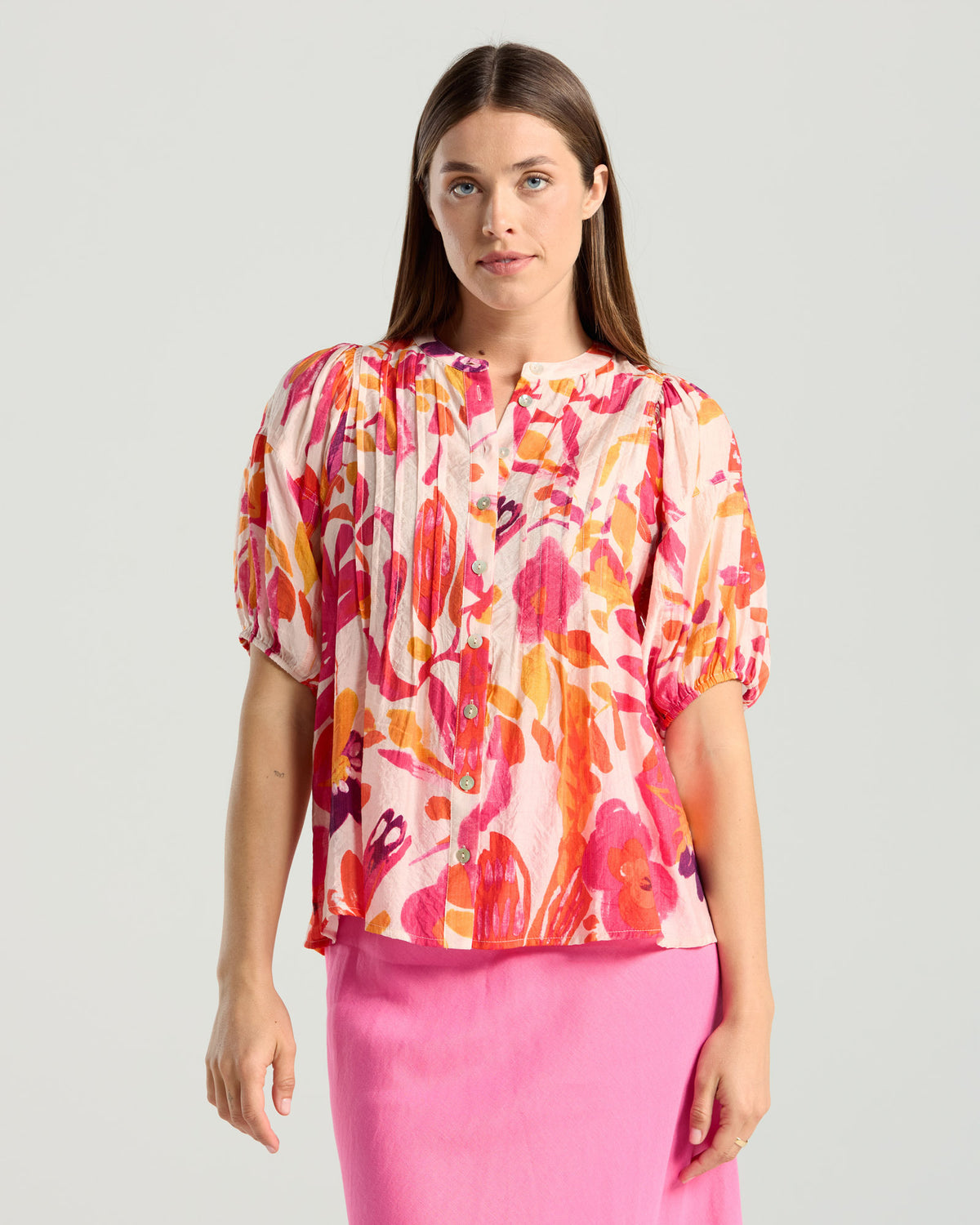 Bridget Pintuck Top - Print