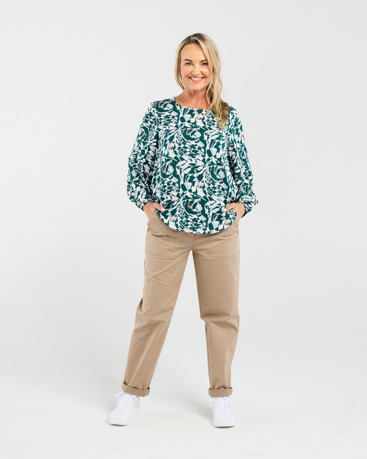 Donna Pintuck Sleeve Top (Jade)