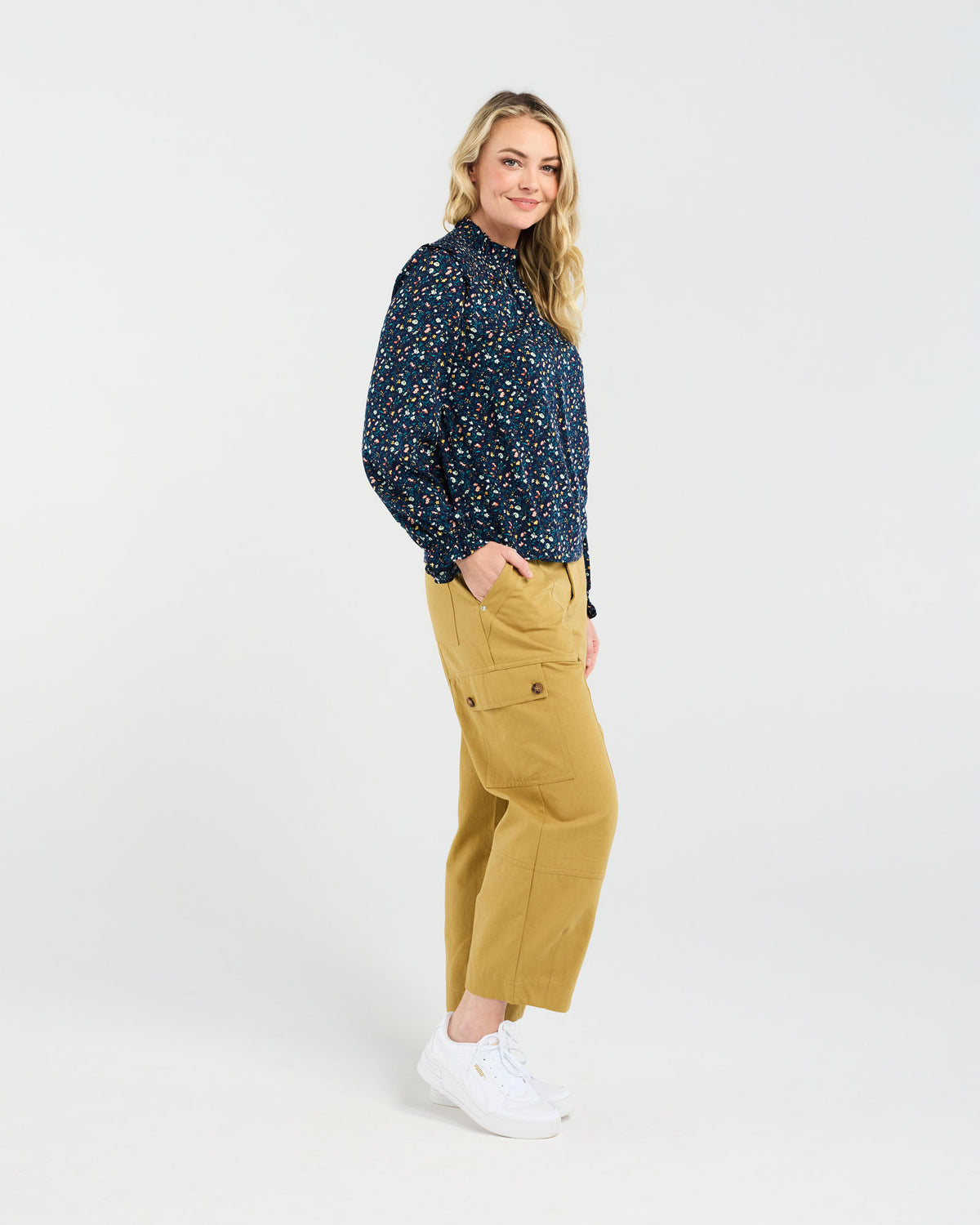 Bella Frill Neck Top (Navy)