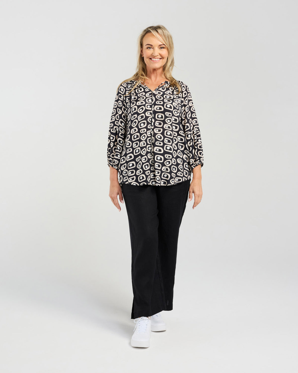 Geometric Gathered Sleeve Top