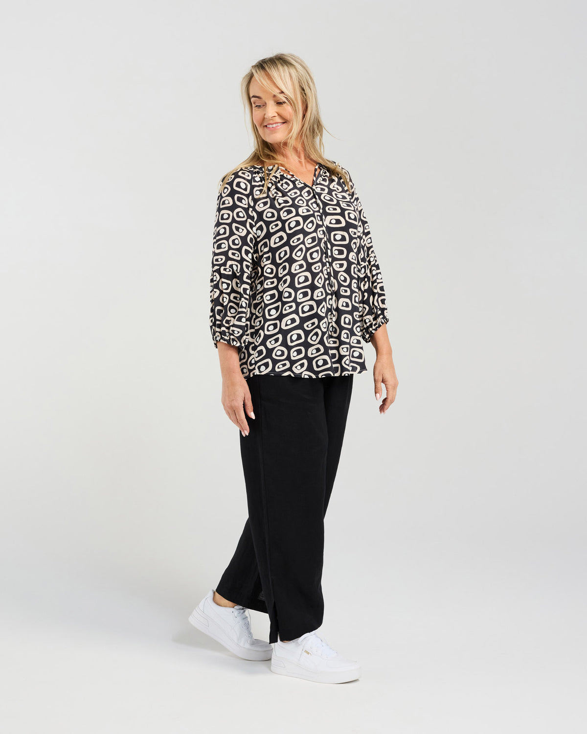 Geometric Gathered Sleeve Top