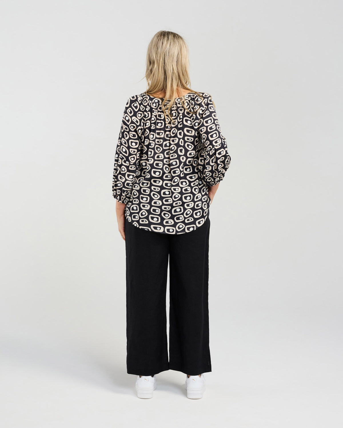 Geometric Gathered Sleeve Top