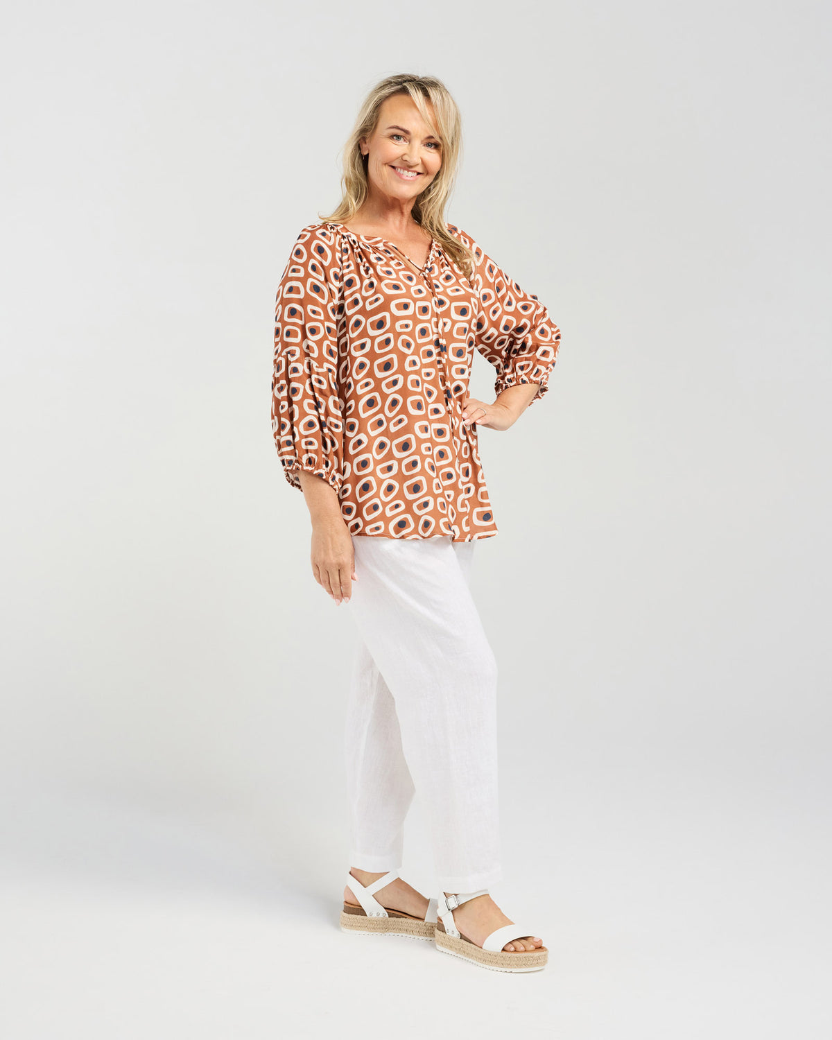 Geometric Gathered Sleeve Top