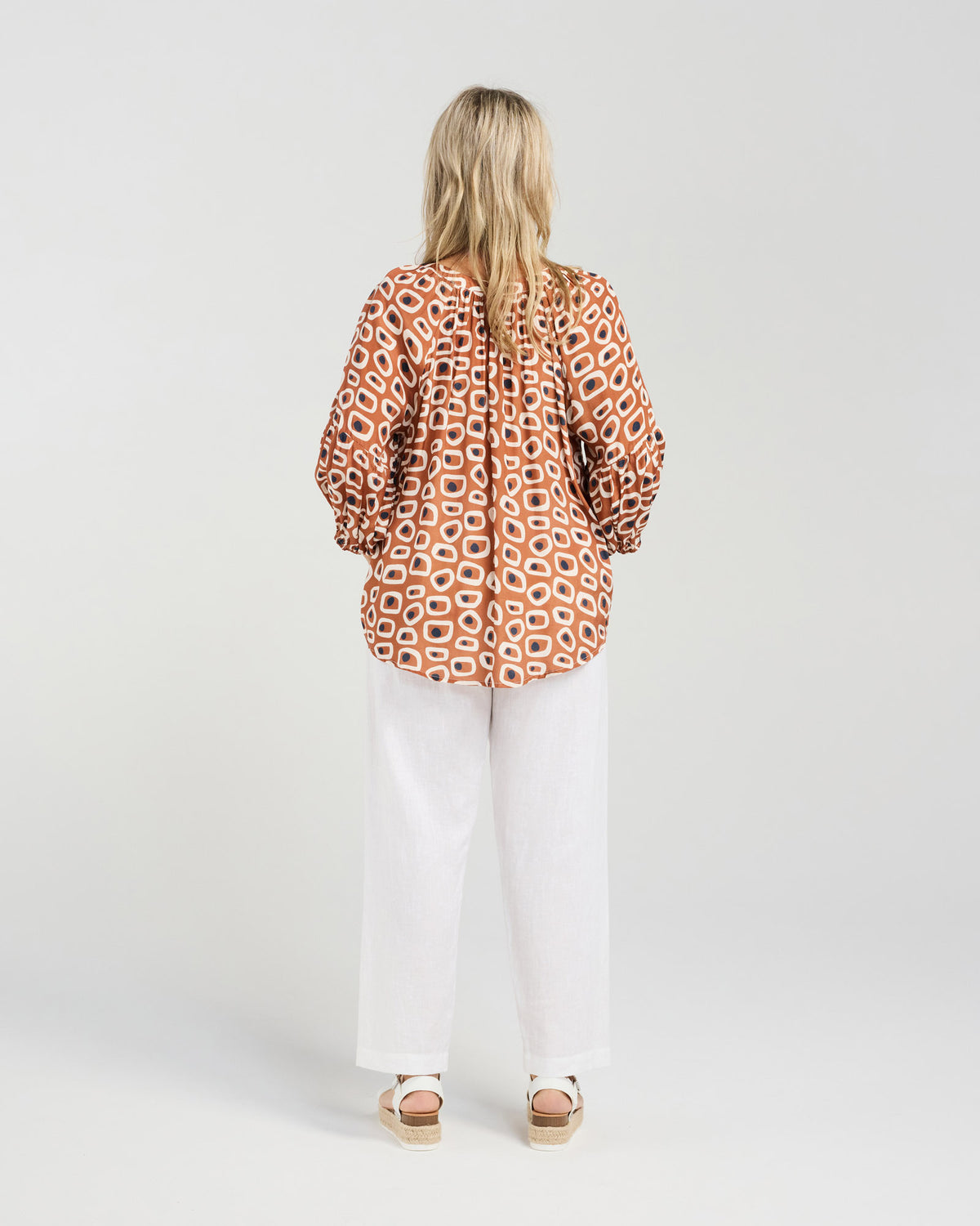Geometric Gathered Sleeve Top