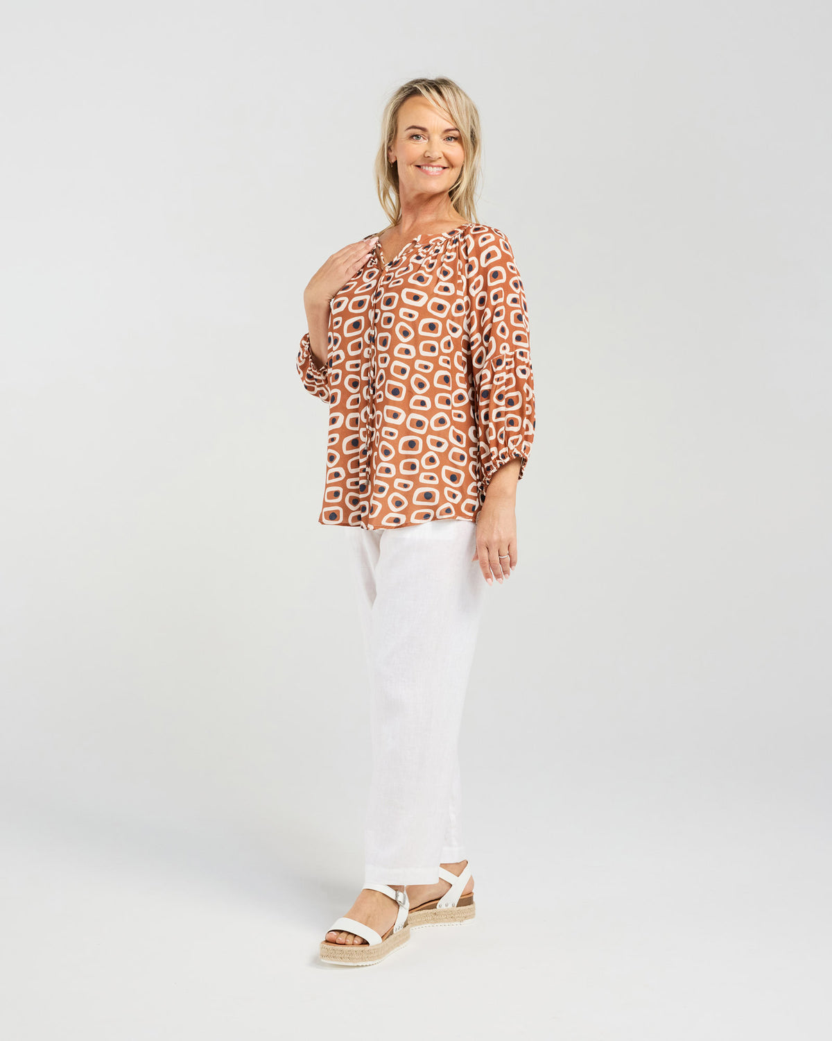 Geometric Gathered Sleeve Top