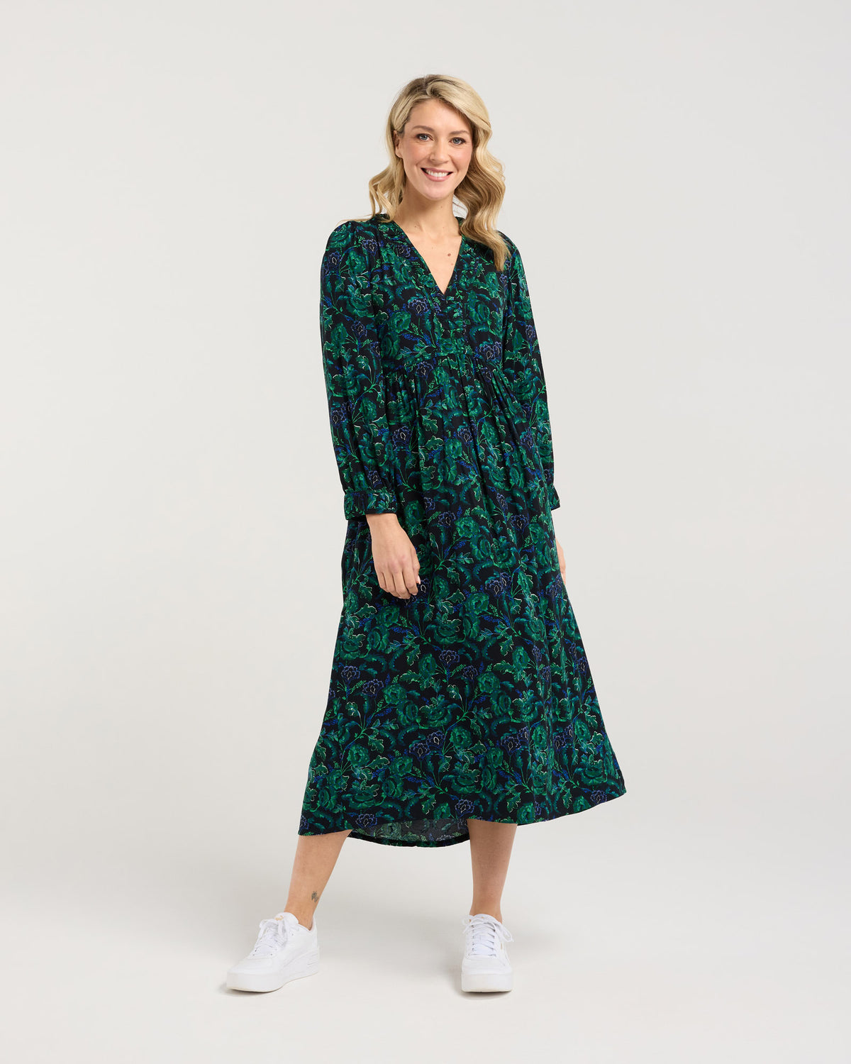 Julia Gathered V-neck Dress