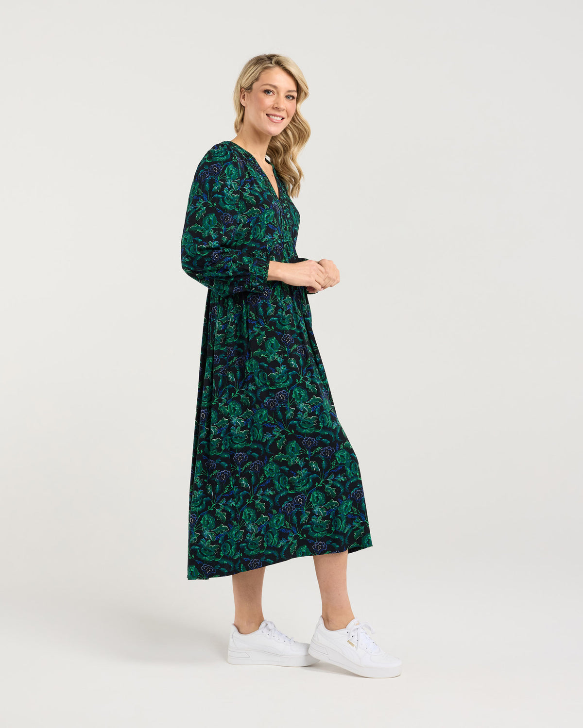 Julia Gathered V-neck Dress