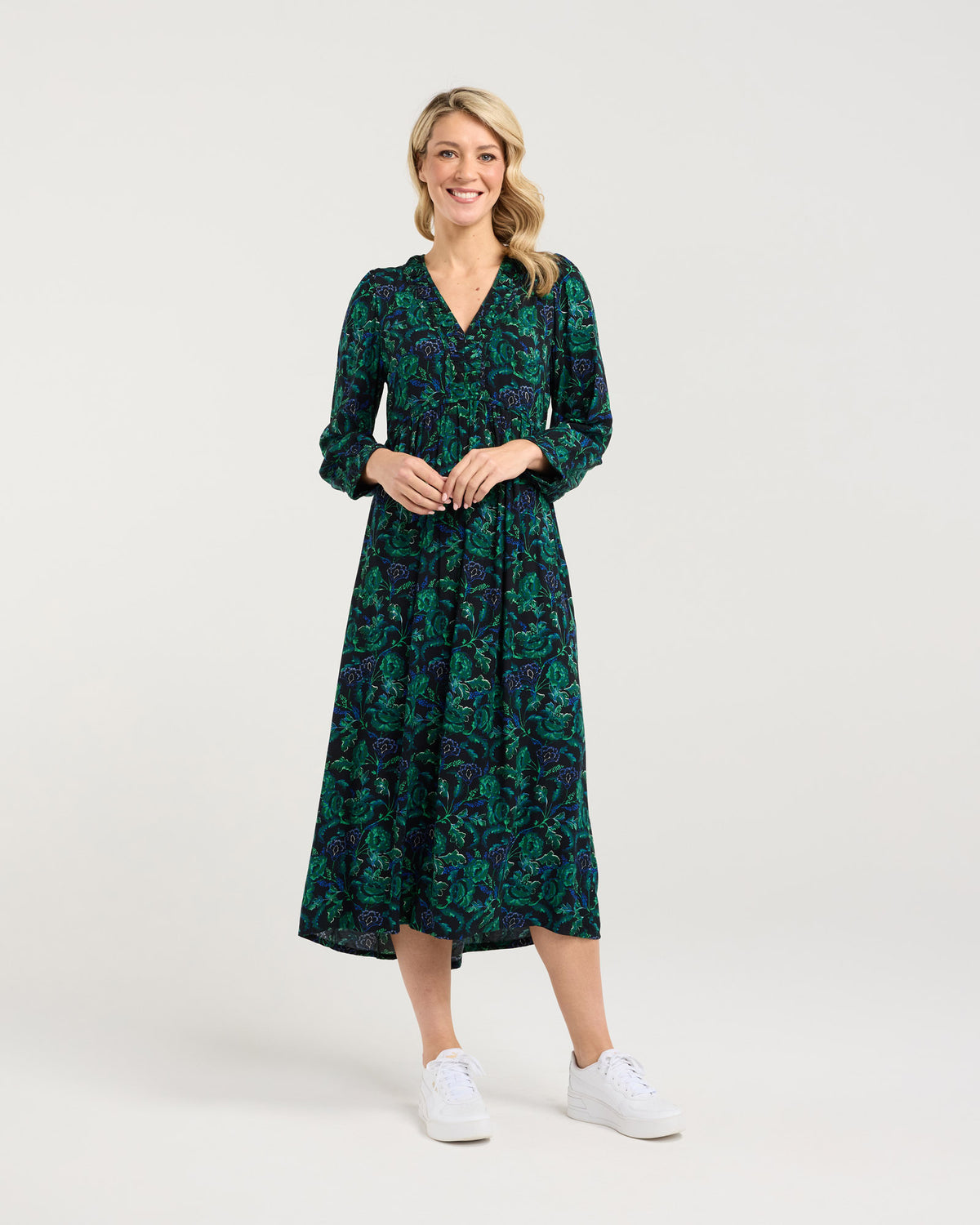 Julia Gathered V-neck Dress