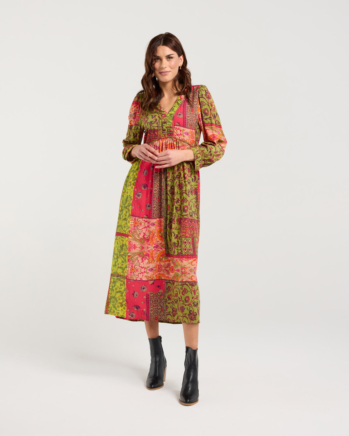 Rosie Gathered V-neck Dress