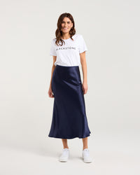 Elliana Satin Bias Midi Skirt
