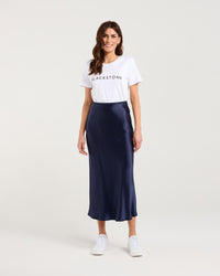 Elliana Satin Bias Midi Skirt