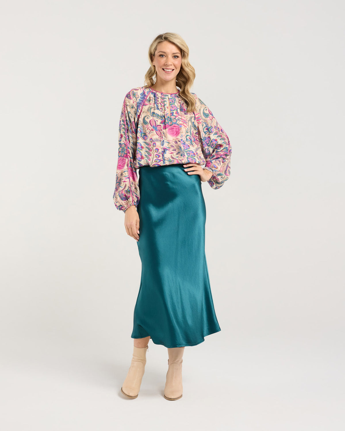 Elliana Satin Bias Midi Skirt