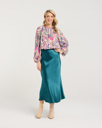 Elliana Satin Bias Midi Skirt