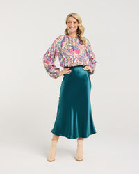 Elliana Satin Bias Midi Skirt