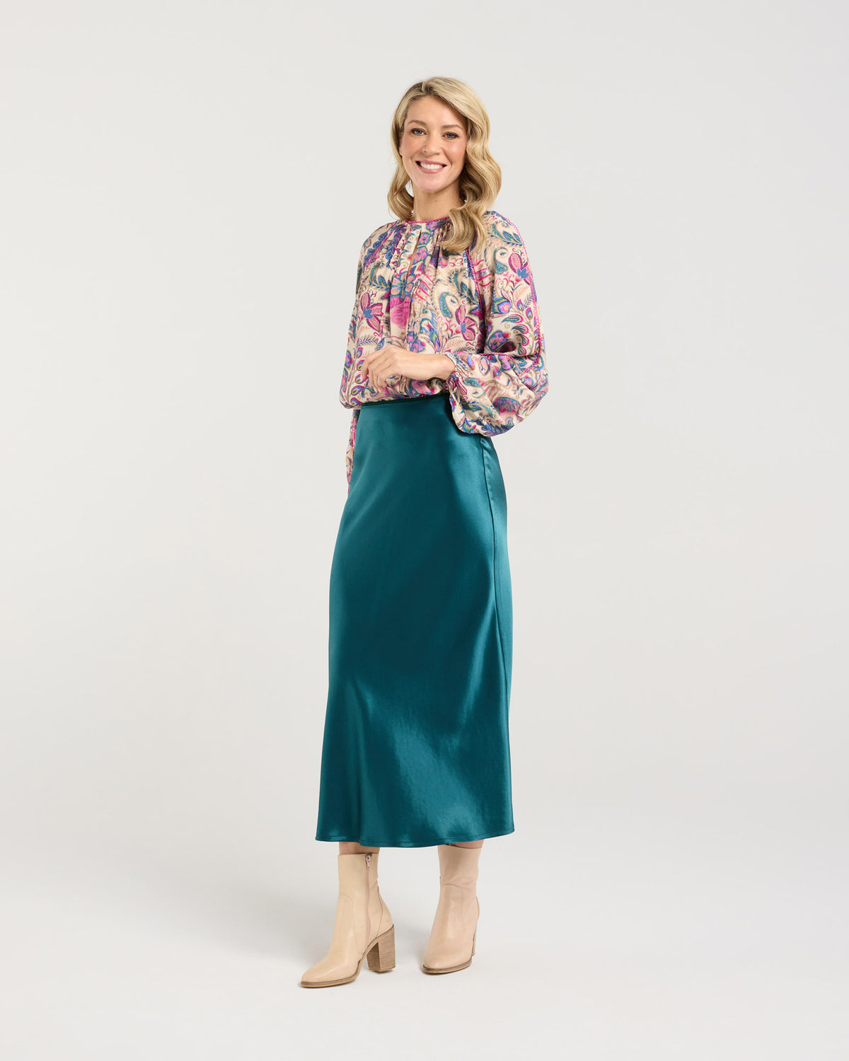 Elliana Satin Bias Midi Skirt