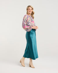 Elliana Satin Bias Midi Skirt