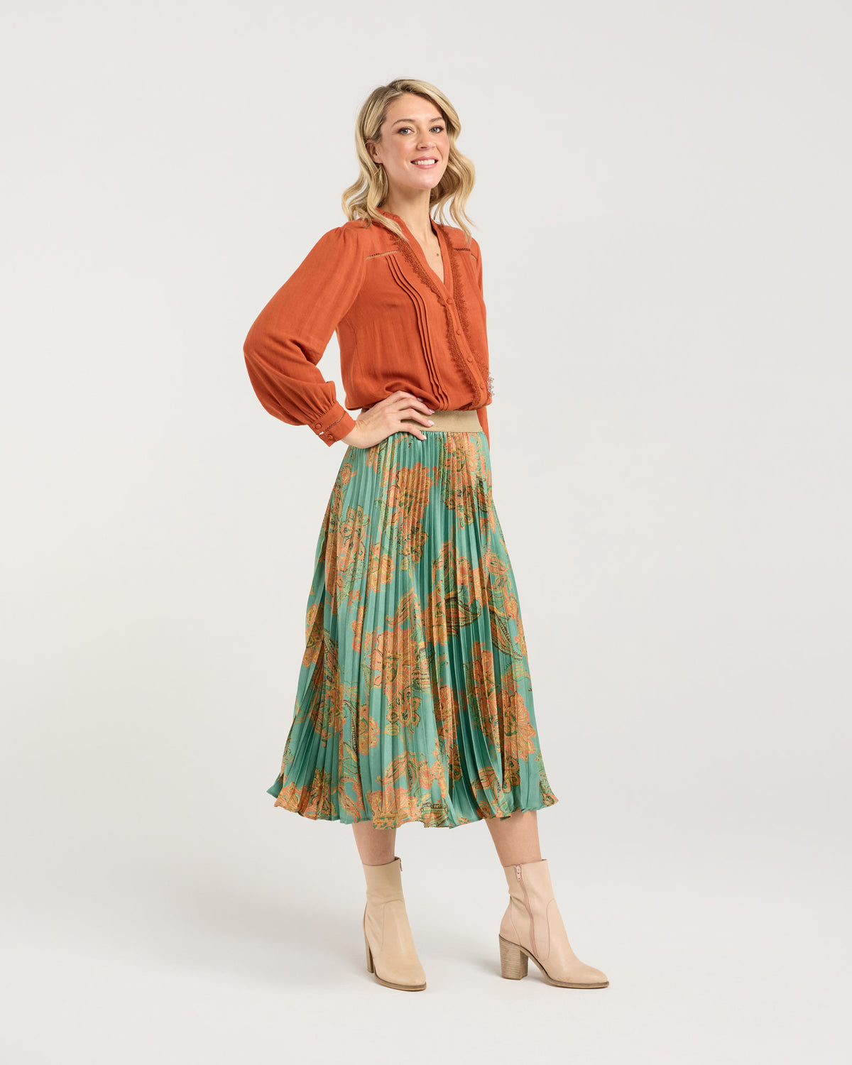 Vivienne Pleated Satin Skirt