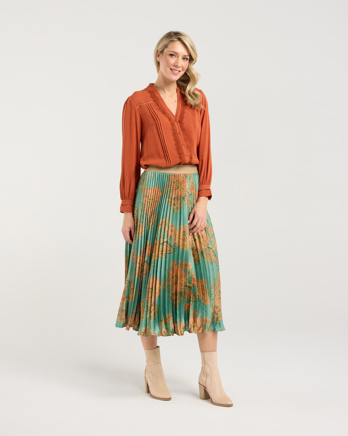 Vivienne Pleated Satin Skirt