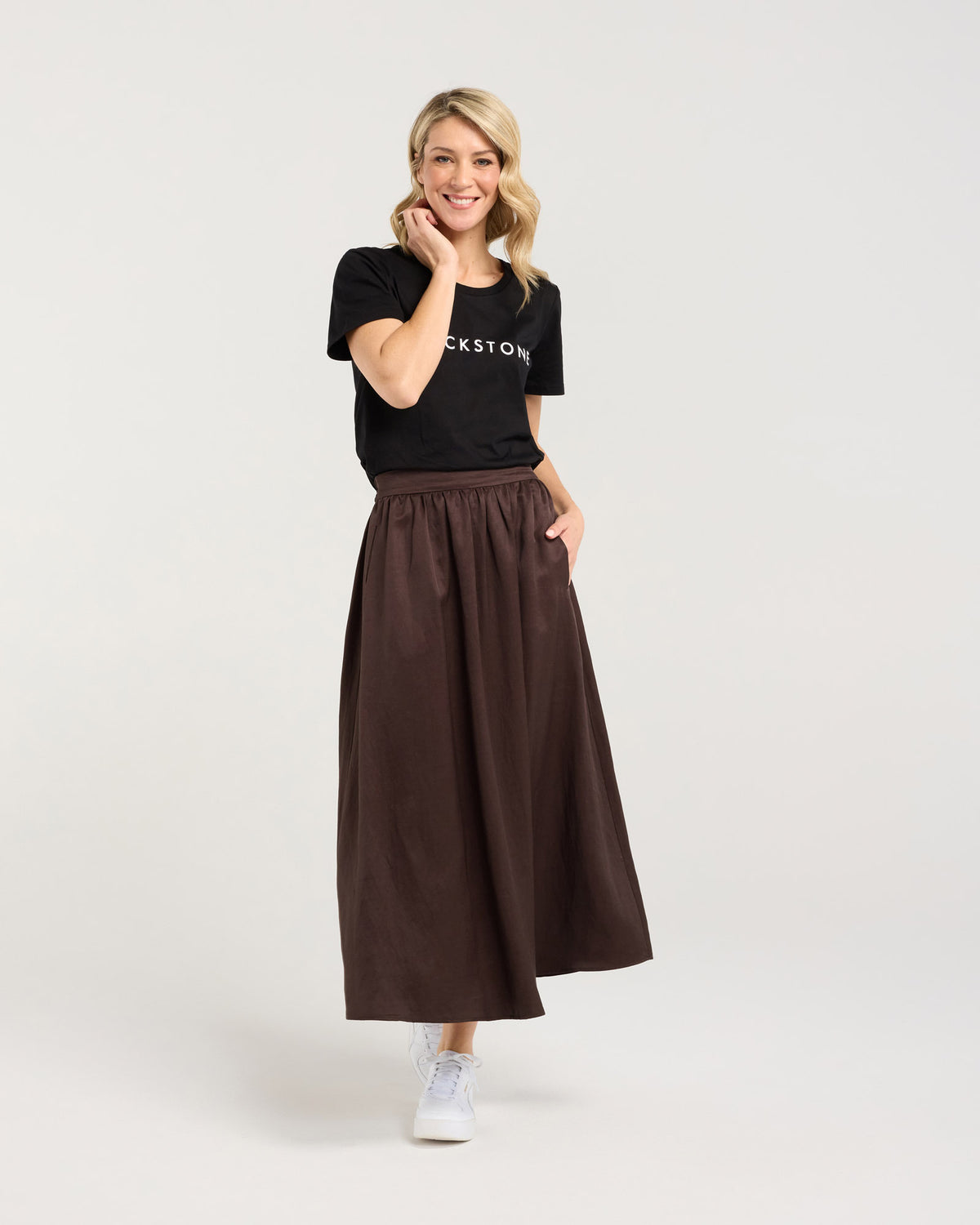 Edith Gathered Front Midi Skirt