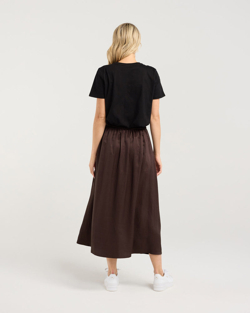 Edith Gathered Front Midi Skirt