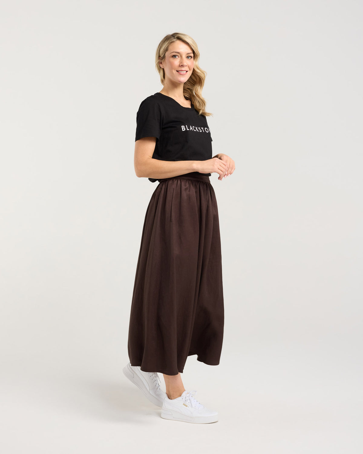 Edith Gathered Front Midi Skirt