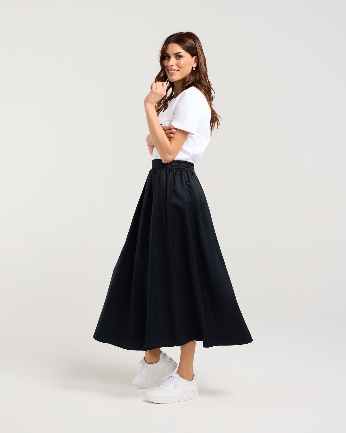 Edith Gathered Front Midi Skirt
