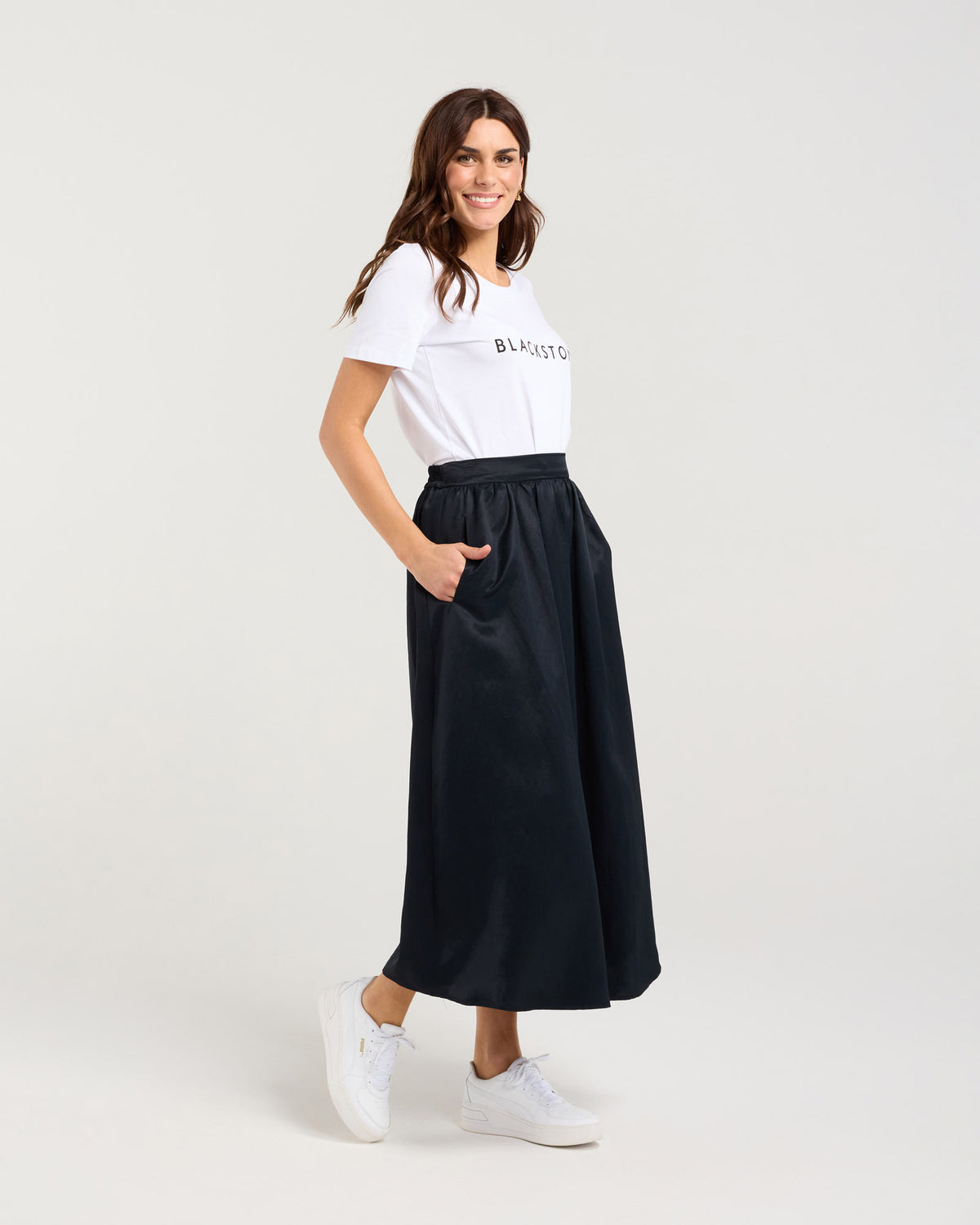 Edith Gathered Front Midi Skirt