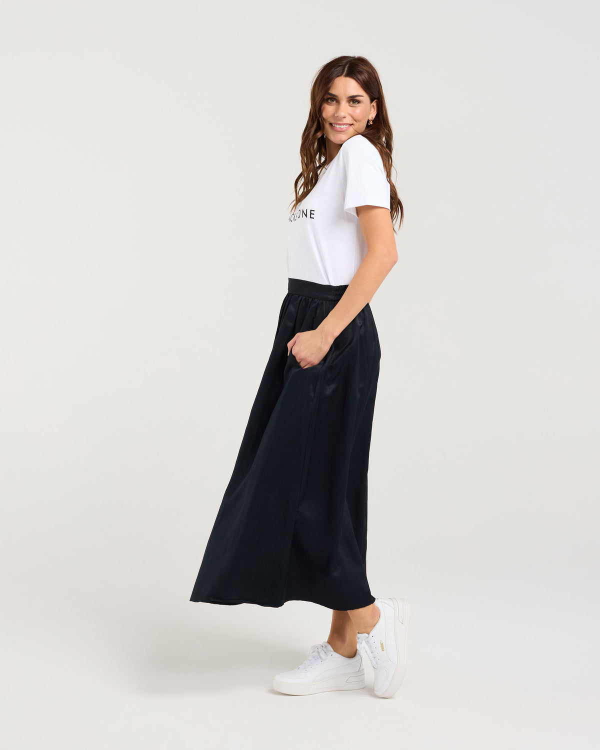 Edith Gathered Front Midi Skirt