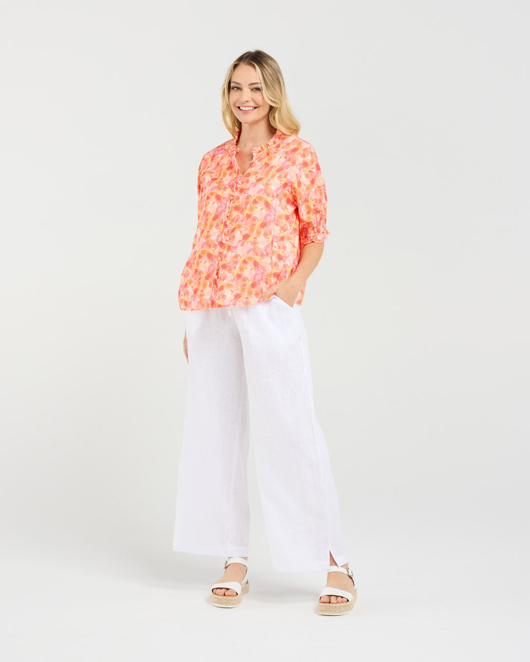 Annabelle Button Front Frill Top