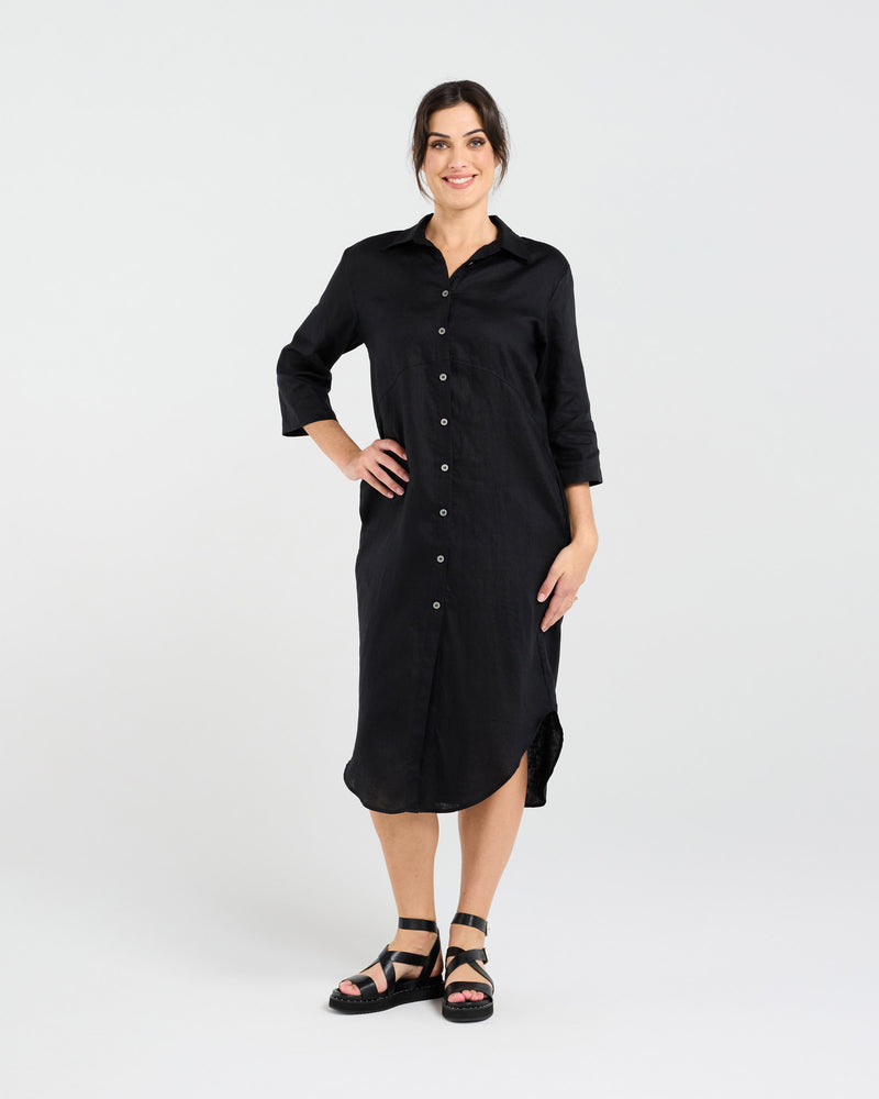 Amelie Plain Linen Shirt Dress