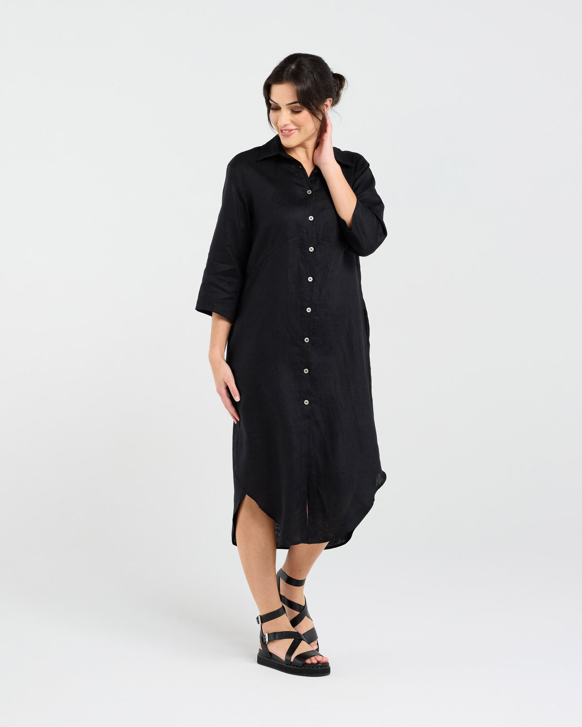 Amelie Plain Linen Shirt Dress