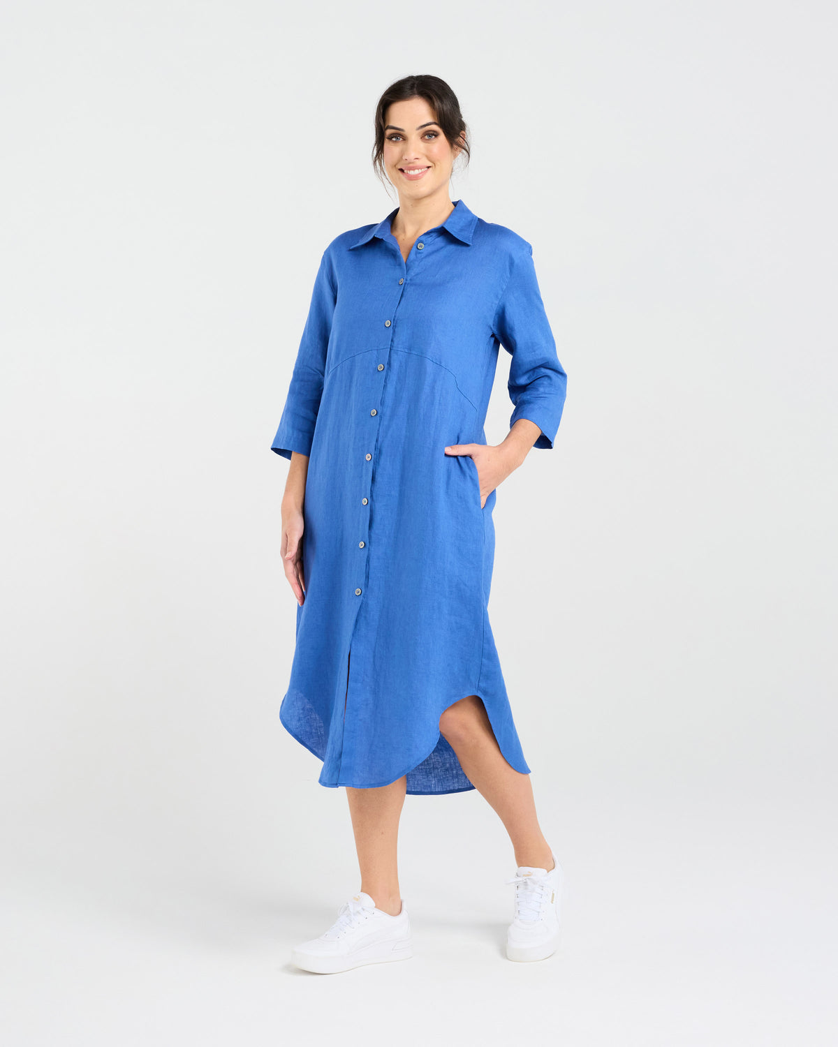 Amelie Plain Linen Shirt Dress