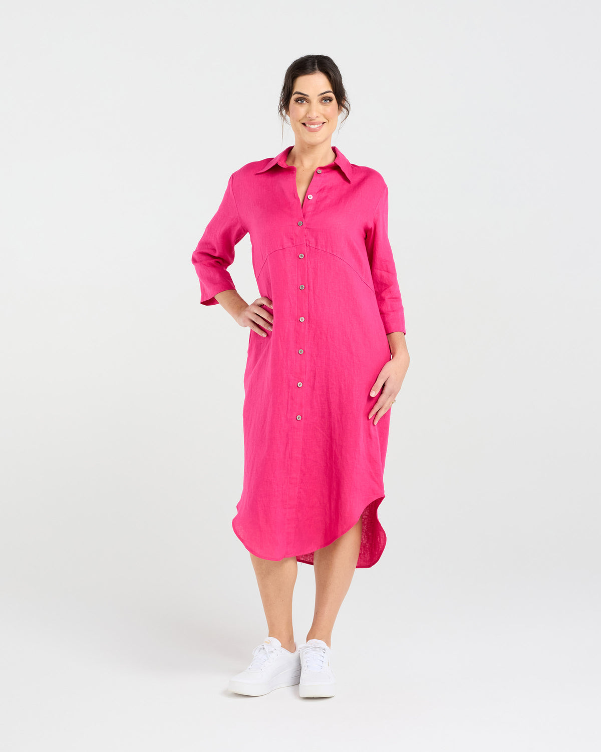 Amelie Plain Linen Shirt Dress