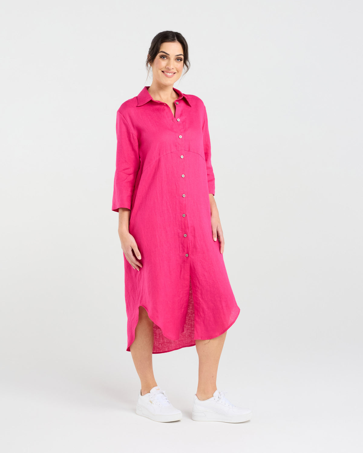 Amelie Plain Linen Shirt Dress