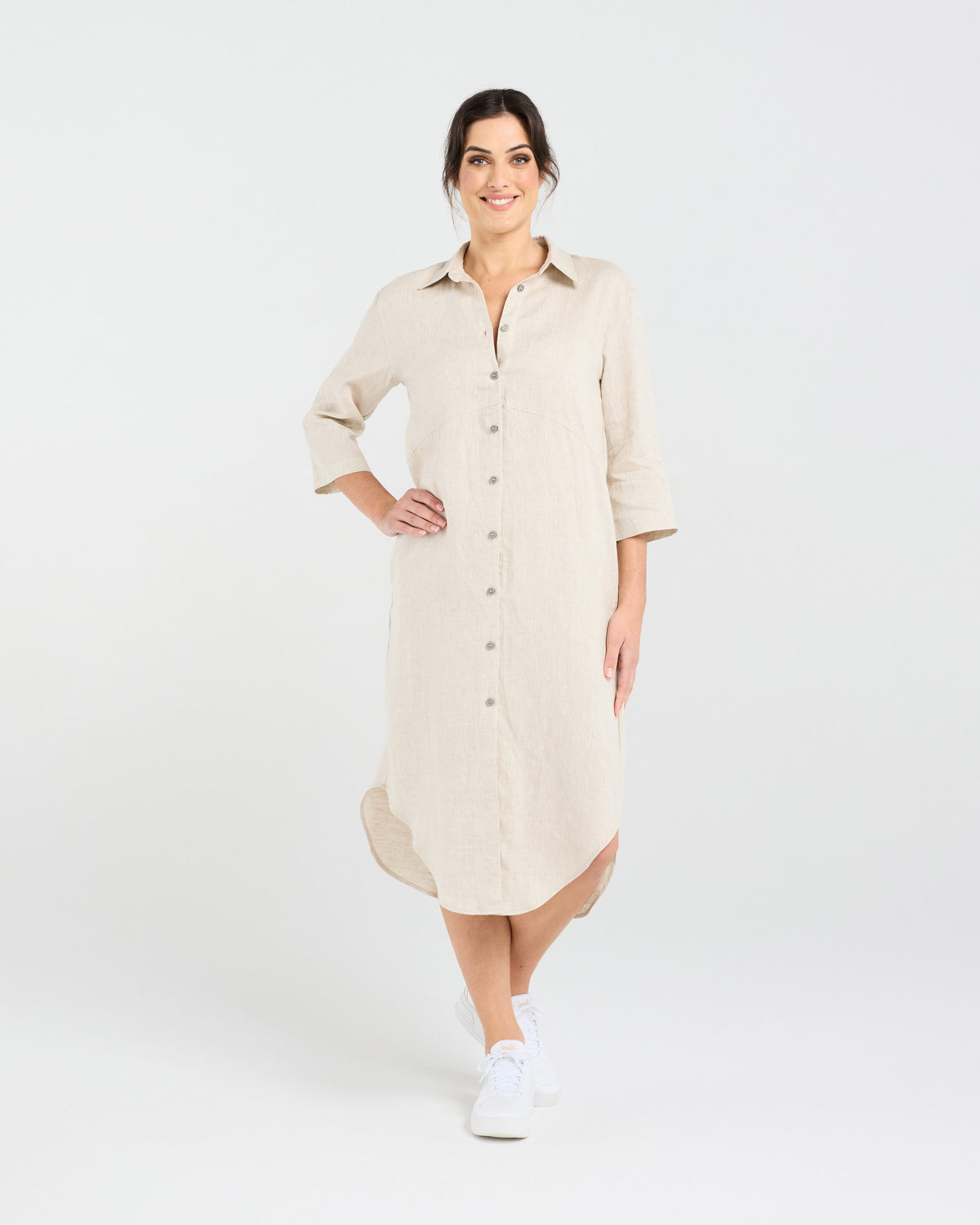 Amelie Plain Linen Shirt Dress