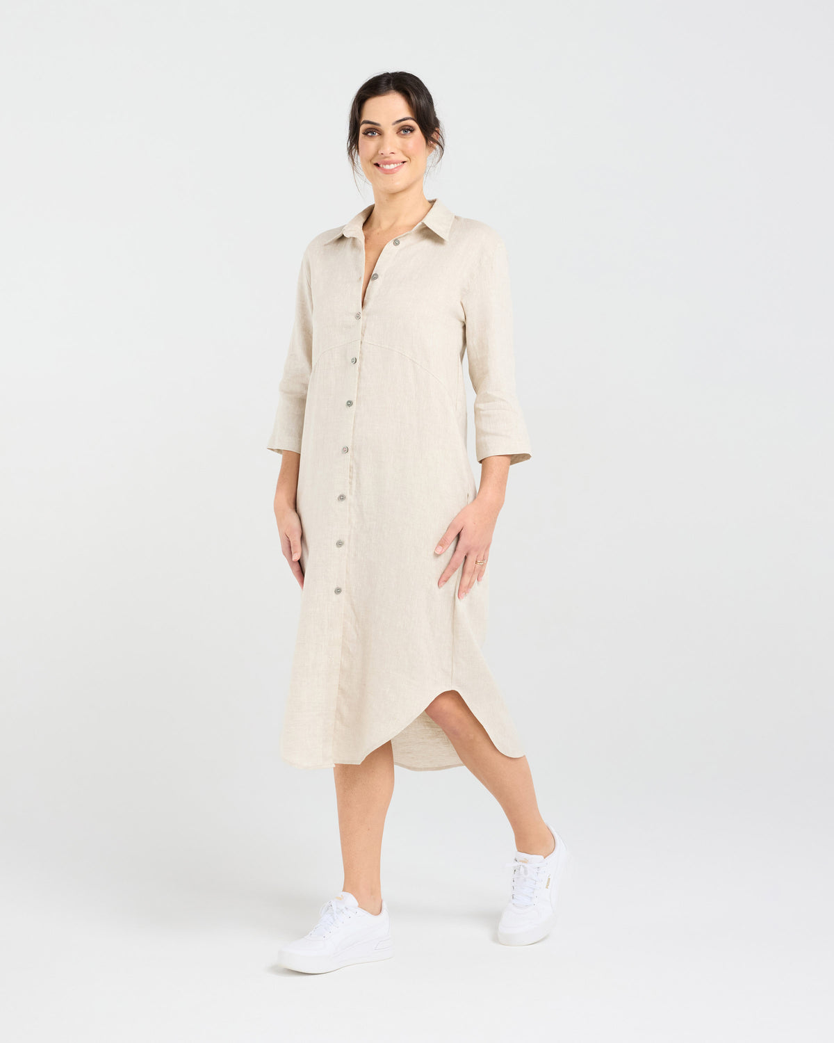 Amelie Plain Linen Shirt Dress