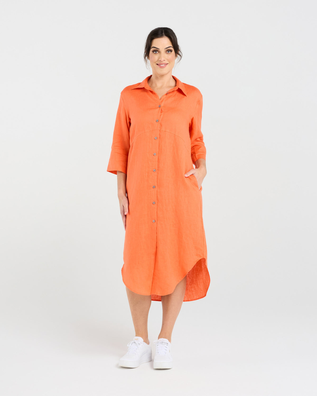 Amelie Plain Linen Shirt Dress
