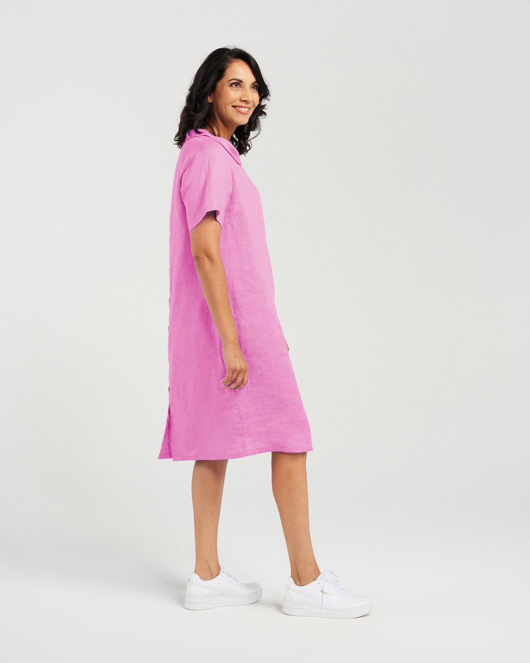Plain Linen Button Back Dress