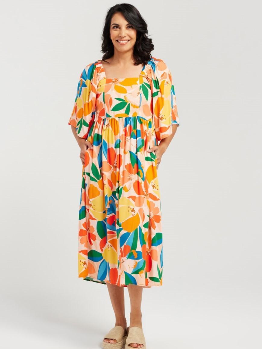 Square Neck Rayon Print Dress
