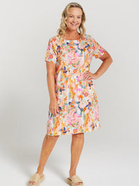 Summer Rose Print Dress Short Sleeve