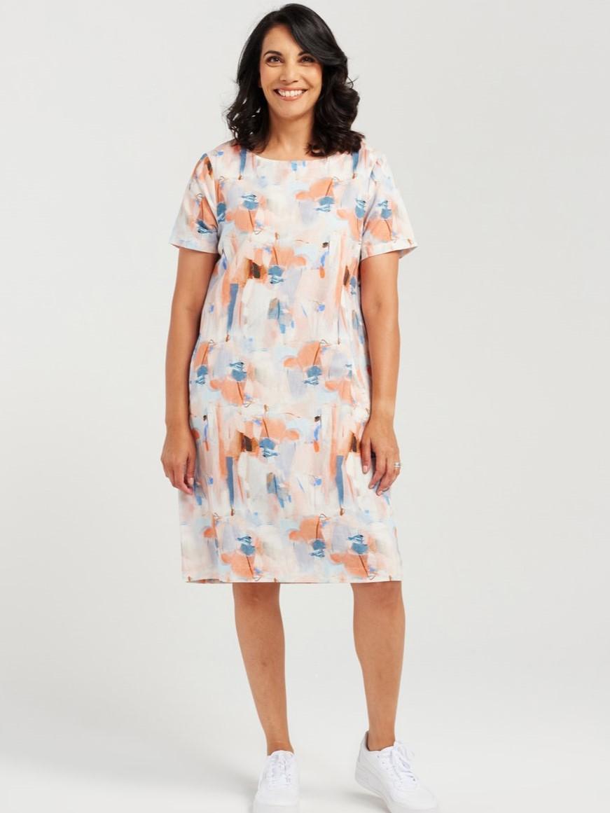 Abstract Print Dress Short Sleeve