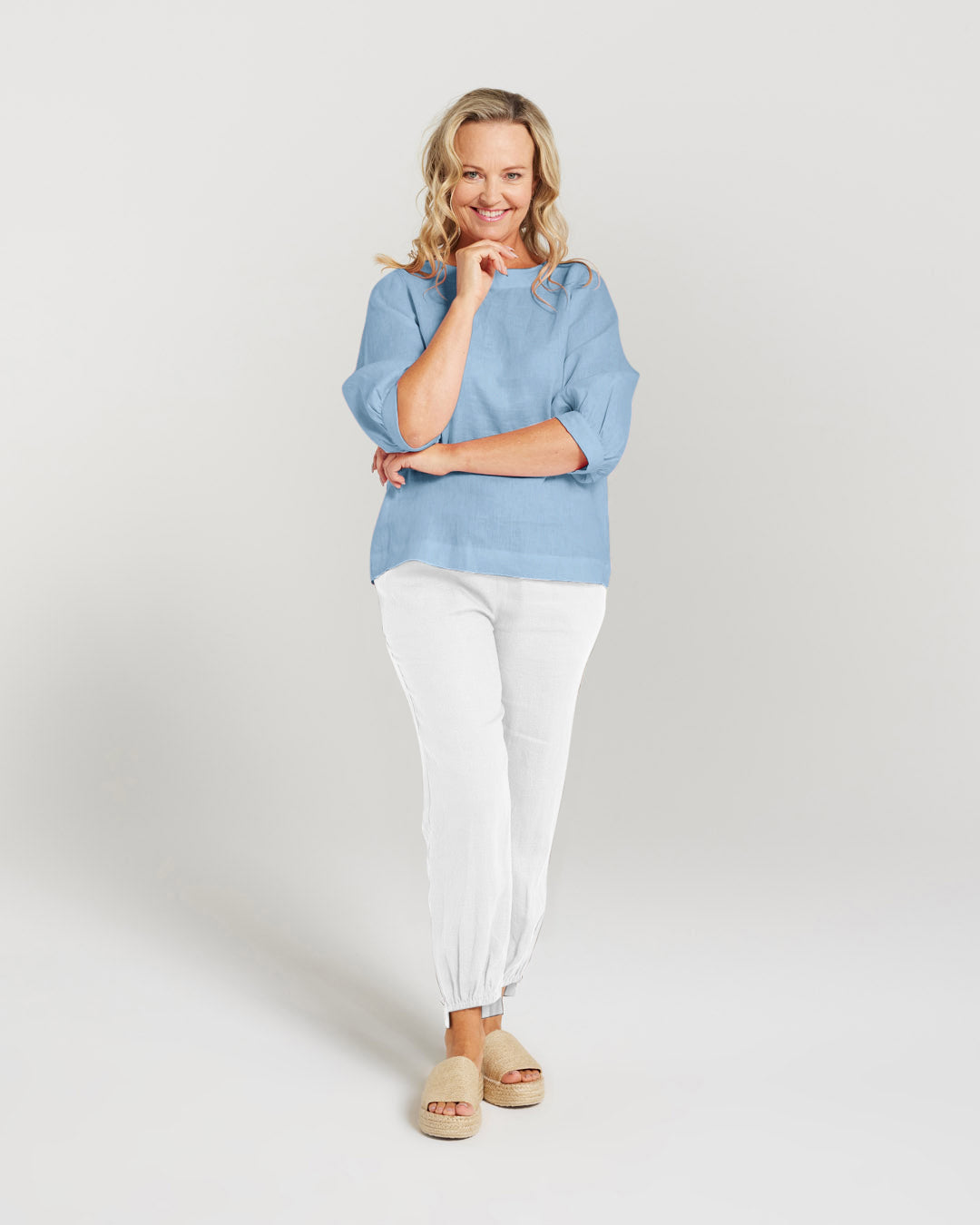 Plain Linen Half Sleeve Top