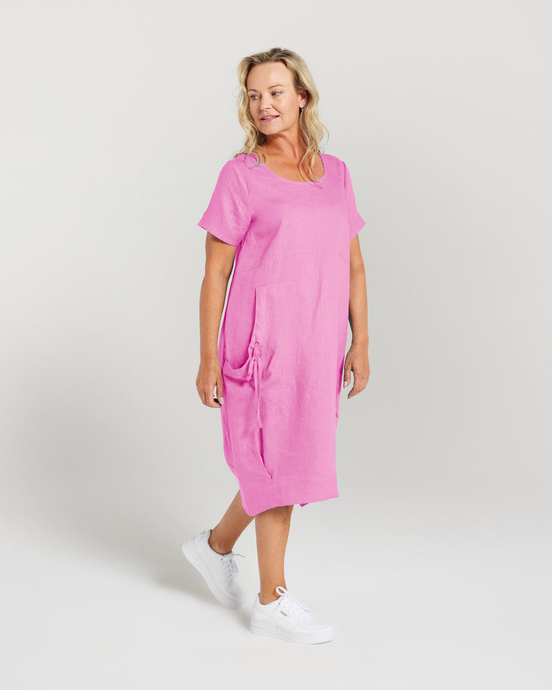 Plain Linen Bubble Hem Dress