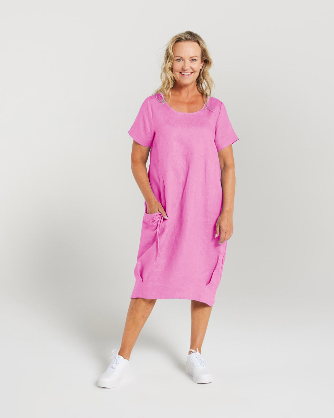 Plain Linen Bubble Hem Dress