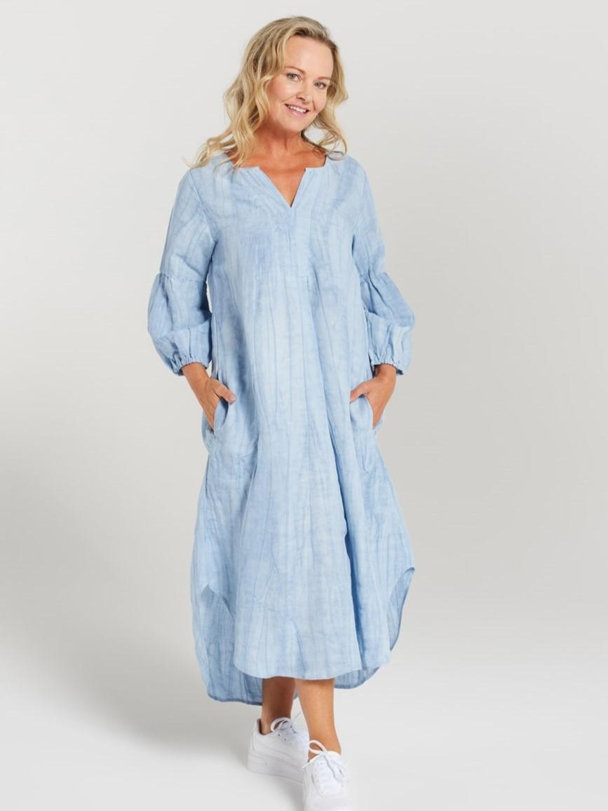Gathered Sleeve Shibori Tie Dye Dress