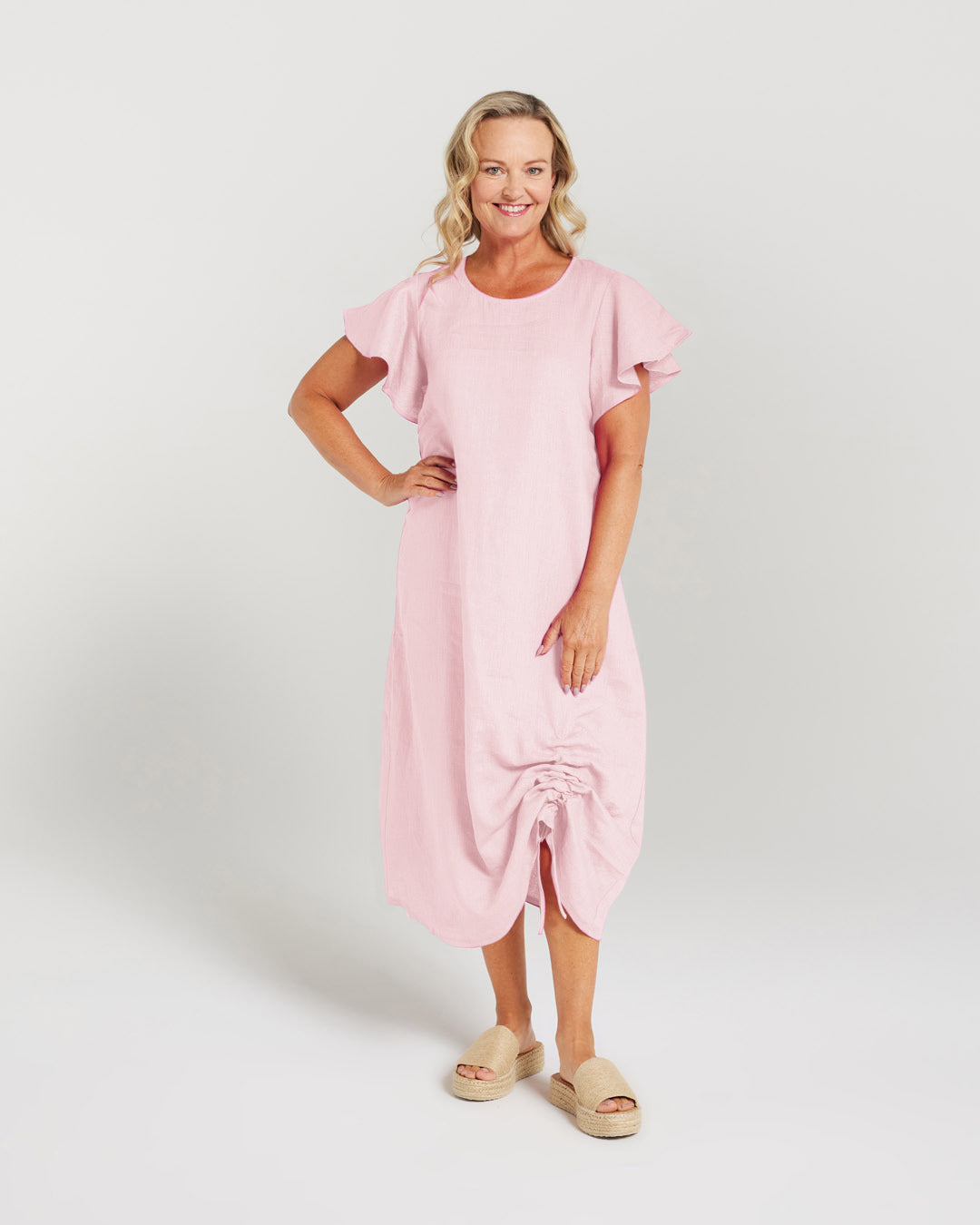 Flutter Sleeve Drawstring Dress