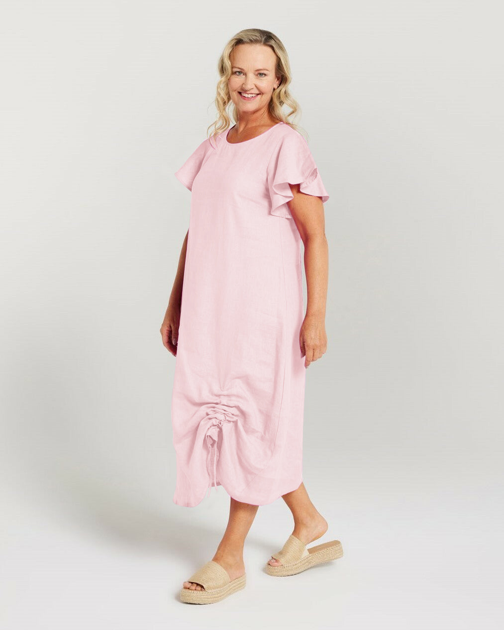 Flutter Sleeve Drawstring Dress