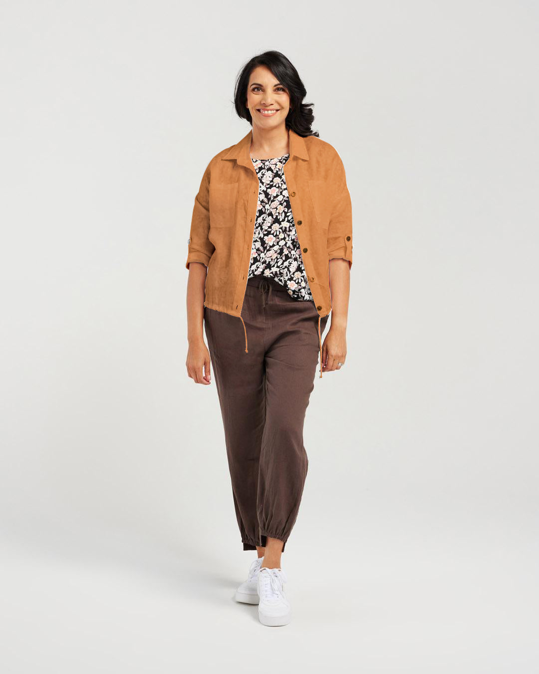 Drawstring Cropped Linen Jacket