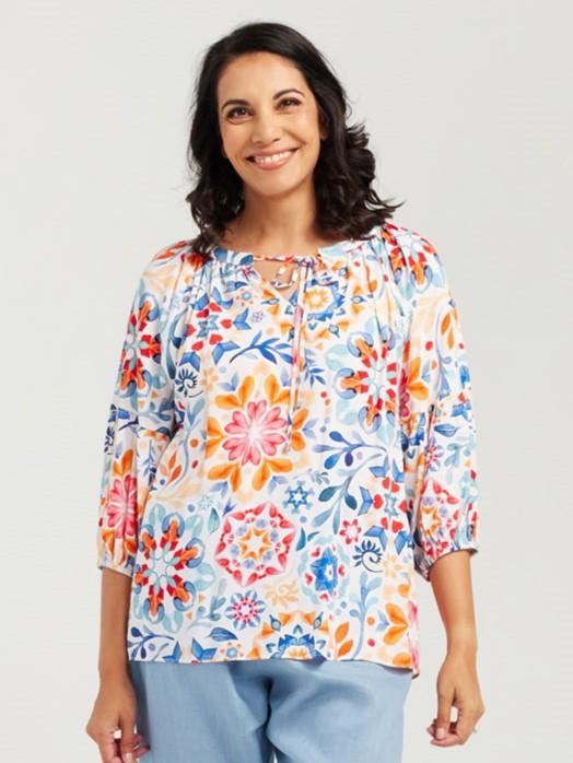 Mosaic Gathered Sleeve Top
